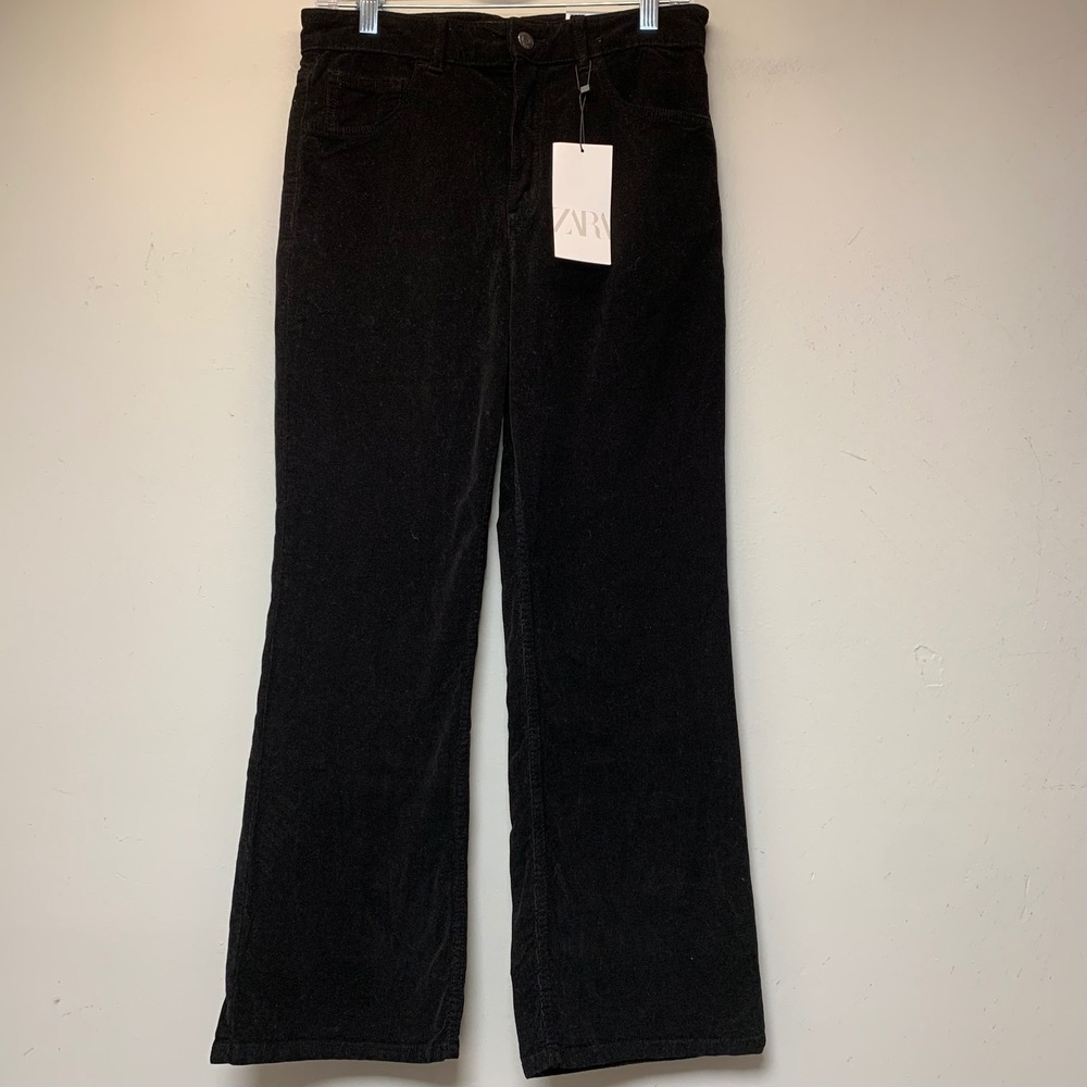 Zara Crop Flare Corduroy Pants Womens 8 Black NEW 1821/211/800